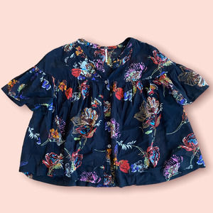 Free People Sweet Escape Floral Babydoll Button Down Top Size Large